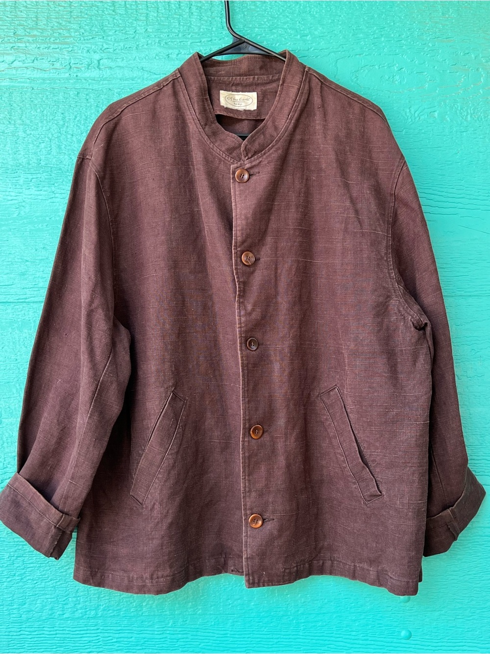 Vintage Of The Earth Hemp Jacket SIZE XL Brown Mandarin Collar Utility